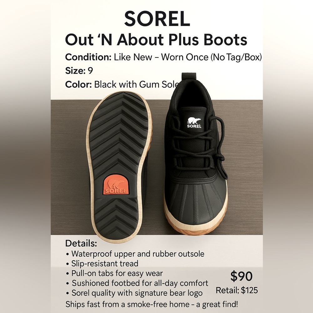 Sorel Black and Tan Waterproof Boots with Rubber Sole